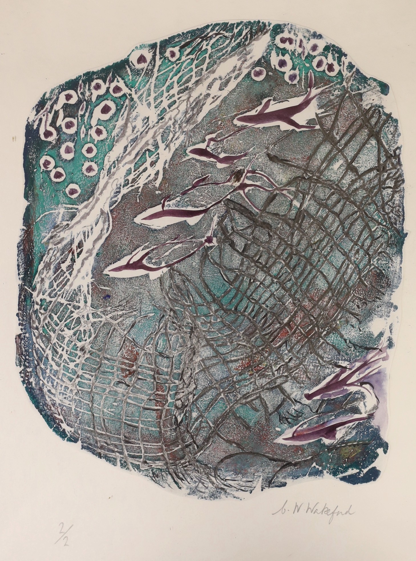 Connie Wakeford, oil, watercolour and pencil, 'Escape 2', signed in pencil, 2/2, 35 x 29cm